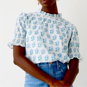 SZ Blockprints"™ X J.Crew Smocked Puff-sleeve Top XS